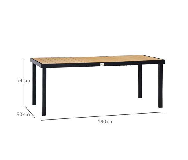 Conforama Outsunny Mesa de Jardín Rectangular para 8 Personas Mesa de Comedor Exterior 190x90x74 cm con Encimera de Listones y Estructura de Aluminio para Terraza Balcón Natural y Negro Envío gratis