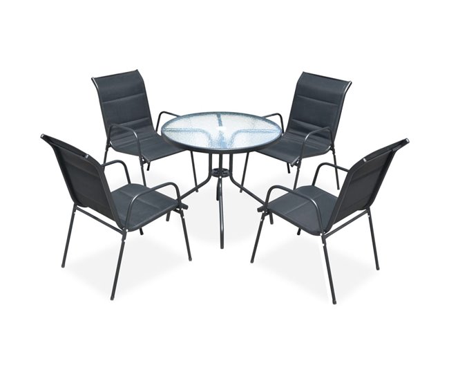 Conforama Juego de comedor de jardín 5 piezas de acero negro VidaXL