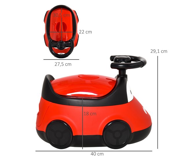 Conforama HOMCOM Orinal para Bebé de 6-36 Meses WC Aprendizaje Entrenamiento Portátil en Forma de Automóvil con Tapa y Volante Fácil de Limpiar Carga 50 kg 40x27 5x29 1 cm Rojo Promoción por tiempo limitado