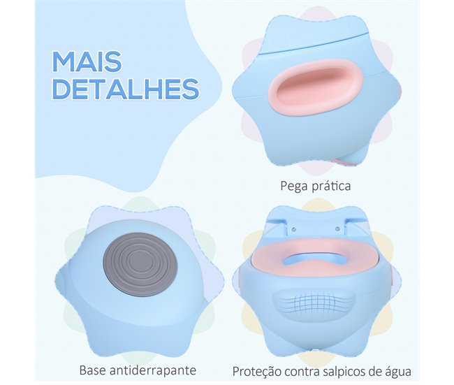 Conforama HOMCOM Orinal para Bebés en Forma de Hipopótamo 2 en 1 con Tapa Cubo Extraíble y Cepillo Inodoro para Aprender Entrenamiento Carga 25 kg 40x30x23 cm Azul Descuentos del mes