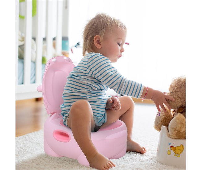 Conforama HOMCOM Orinal para Bebés en Forma de Hipopótamo 2 en 1 con Tapa Cubo Extraíble y Cepillo Inodoro para Aprender Entrenamiento Carga 25 kg 40x30x23 cm Rosa Oferta exclusiva