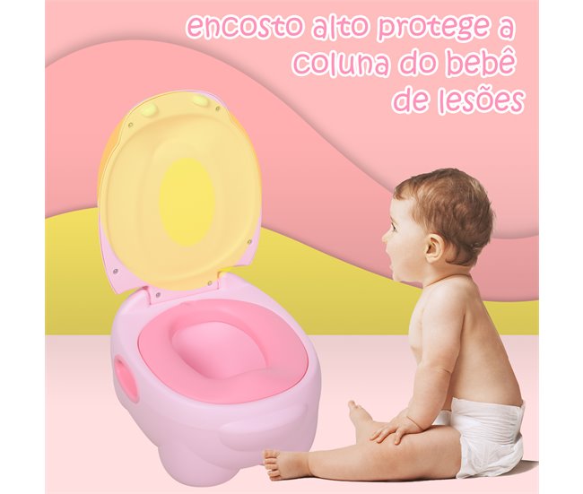 Conforama HOMCOM Orinal para Bebés en Forma de Hipopótamo 2 en 1 con Tapa Cubo Extraíble y Cepillo Inodoro para Aprender Entrenamiento Carga 25 kg 40x30x23 cm Rosa Oferta exclusiva