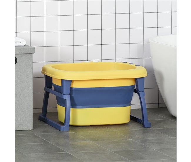 Conforama HOMCOM Bañera Plegable para Bebé de 0-6 Años Capacidad 105L Bañera Portátil para Niños con Patas Antideslizantes y Orificio de Drenaje Carga 50 kg 75 3x55 4x43 cm Amarillo y Azul Última moda