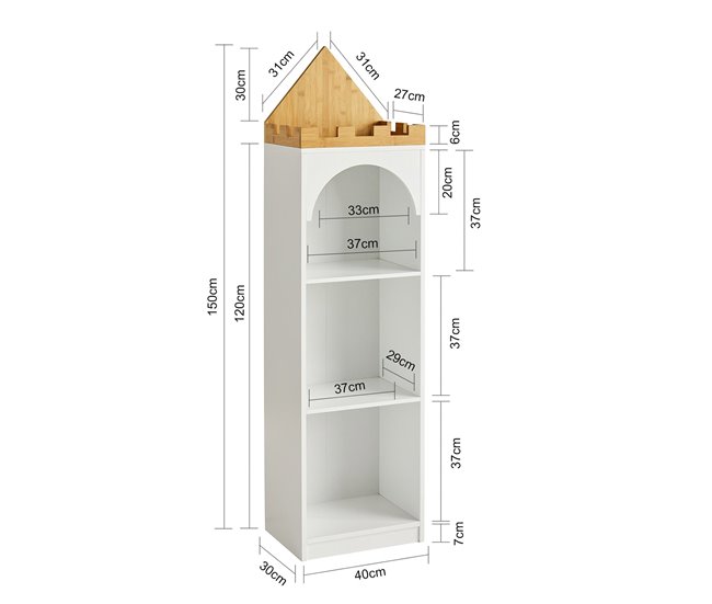Conforama Estantería infantil con estantes diseño de candado aprox. 40 x 150 x 30 cm KMB42-W SoBuy 2025