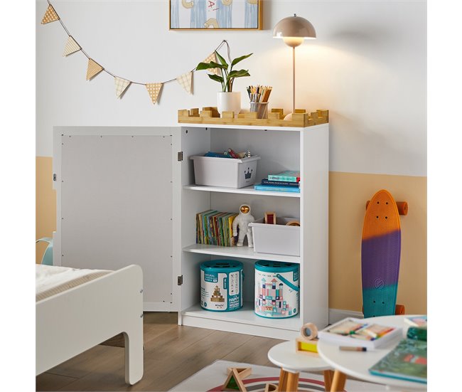 Conforama Cómoda para niños con pizarra Estantería para libros juguetes Armario de almacenamiento para niños Diseño de candado KMB43-W SoBuy En línea