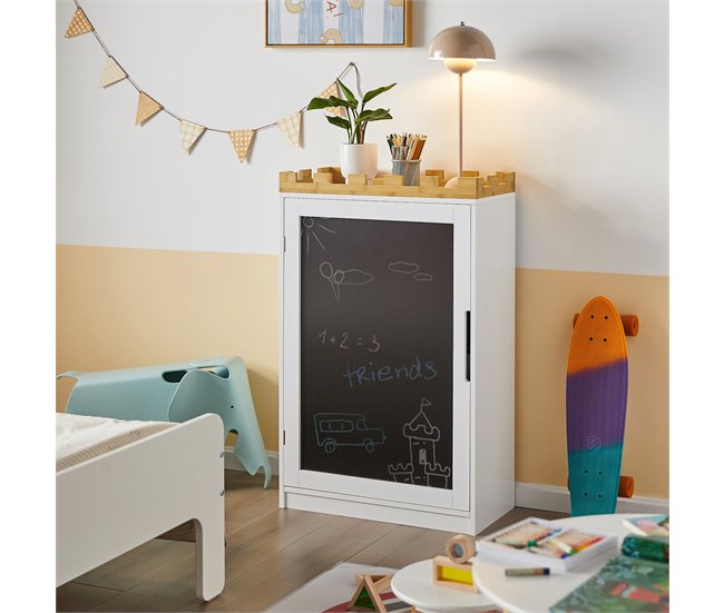 Conforama Cómoda para niños con pizarra Estantería para libros juguetes Armario de almacenamiento para niños Diseño de candado KMB43-W SoBuy En línea