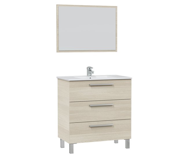 Conforama Mueble baño Alise 3 cajones espejo y lavabo Roble
