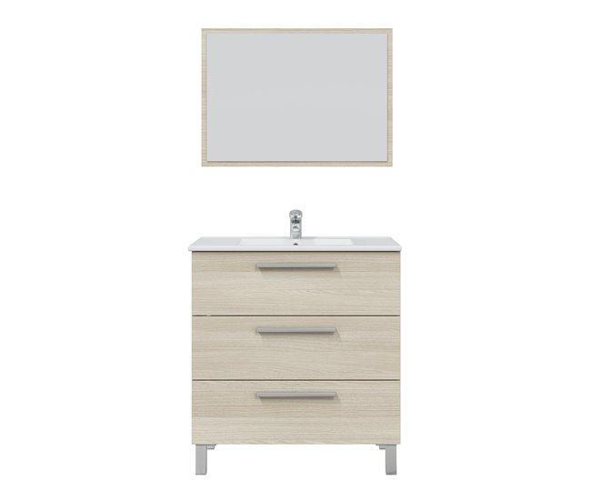 Conforama Mueble baño Alise 3 cajones espejo y lavabo Roble Superdescuento