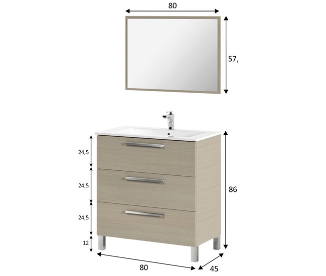Conforama Mueble baño Alise 3 cajones espejo y lavabo Roble Superdescuento