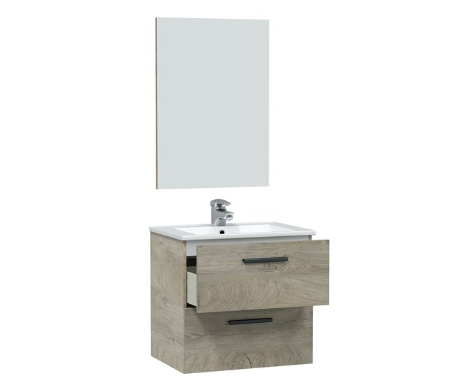 Conforama Mueble baño suspendido Alan 2 cajones espejo y lavabo Alaska Grandes descuentos