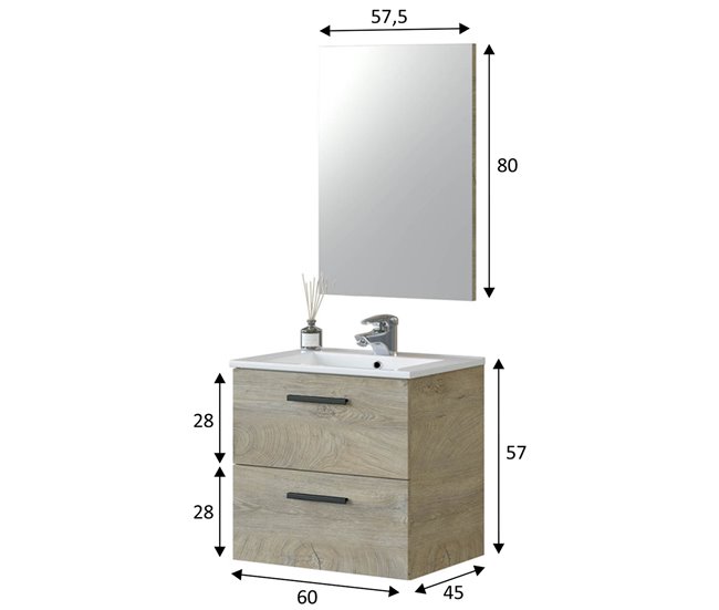 Conforama Mueble baño suspendido Alan 2 cajones espejo y lavabo Alaska Grandes descuentos
