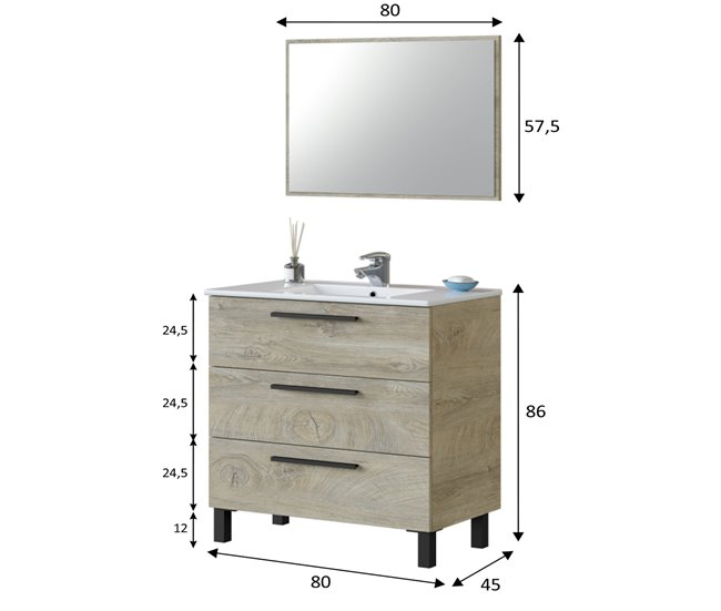 Conforama Mueble baño Alise 3 cajones espejo sin lavabo Alaska Liquidación
