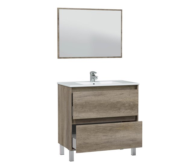Conforama Mueble baño Devin 2 cajones espejo y lavabo PMMA Nordik Envío internacional gratuito