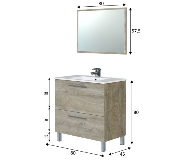 Conforama Mueble baño Luis 1 cajón 1 puerta espejo y lavabo Alaska Limitado a 3 días
