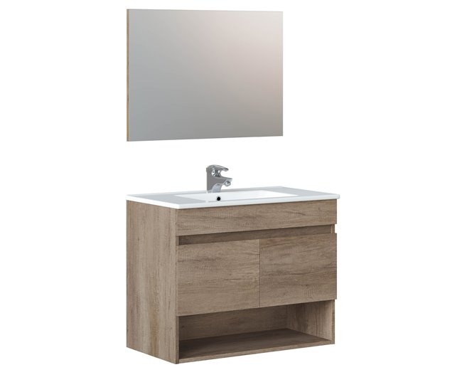 Conforama Mueble baño suspendido Clara 2 puertas espejo y lavabo PMMA Nordik