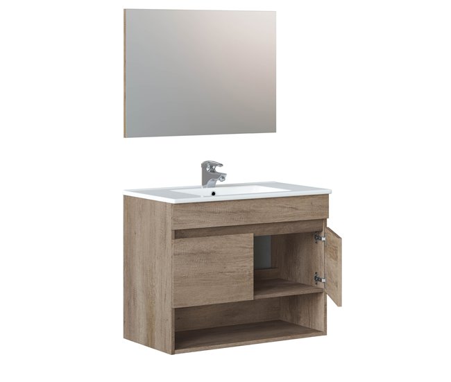 Conforama Mueble baño suspendido Clara 2 puertas espejo y lavabo PMMA Nordik Libre de impuestos