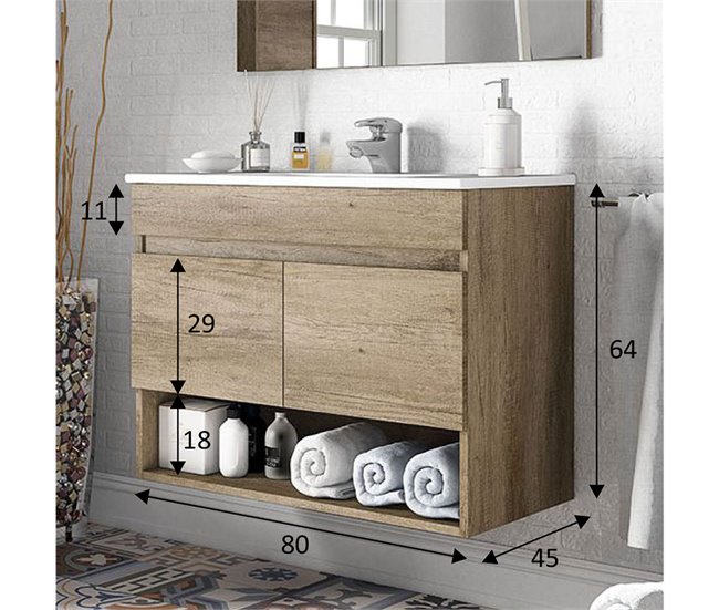 Conforama Mueble baño suspendido Clara 2 puertas espejo y lavabo PMMA Nordik Libre de impuestos