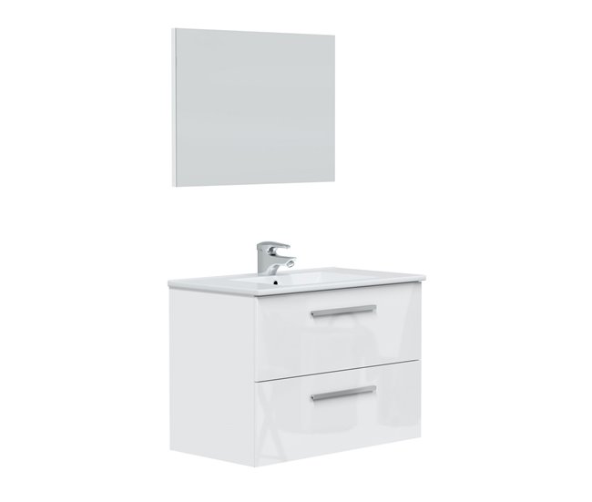 Conforama Mueble baño suspendido Axel 2 cajones espejo sin lavabo Blanco brillo