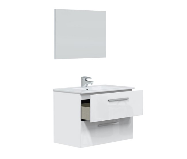 Conforama Mueble baño suspendido Axel 2 cajones espejo sin lavabo Blanco brillo Oferta exclusiva