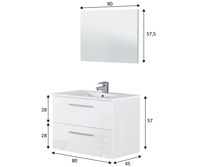 Conforama Mueble baño suspendido Axel 2 cajones espejo sin lavabo Blanco brillo Oferta exclusiva