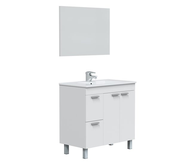 Conforama Mueble baño Adam 2 puertas 2 cajones espejo sin lavabo Blanco brillo
