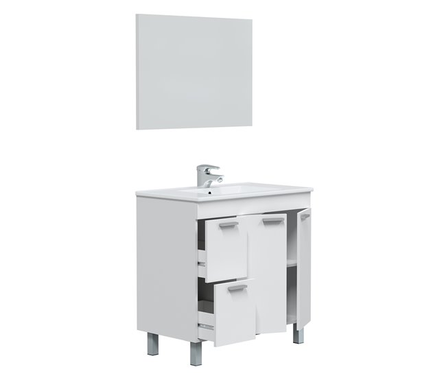 Conforama Mueble baño Adam 2 puertas 2 cajones espejo sin lavabo Blanco brillo Última moda