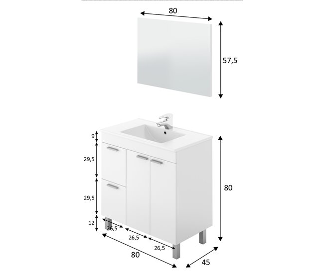 Conforama Mueble baño Adam 2 puertas 2 cajones espejo sin lavabo Blanco brillo Última moda
