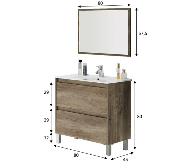 Conforama Mueble baño Devin 2 cajones espejo sin lavabo Nordik Ofertas de temporada