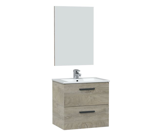 Conforama Mueble baño suspendido Alan 2 cajones espejo sin lavabo Alaska