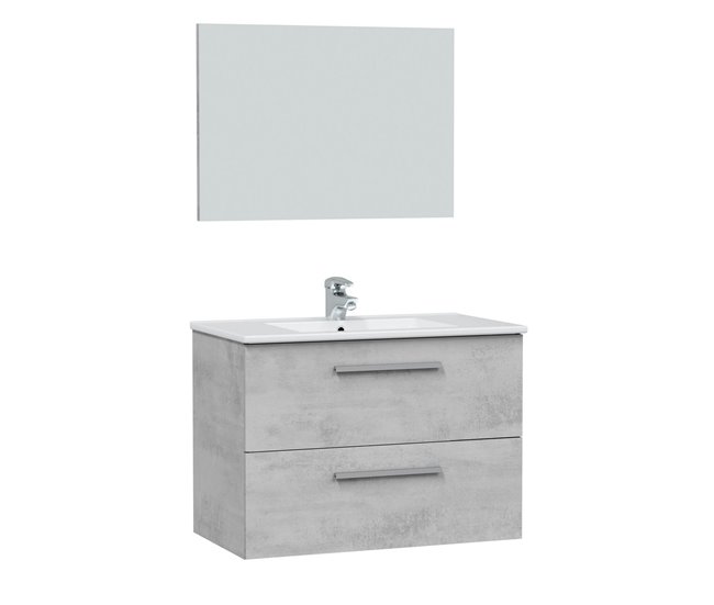Conforama Mueble baño suspendido Axel 2 cajones espejo sin lavabo Cemento