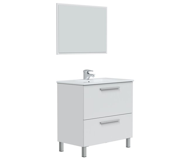 Conforama Mueble baño Luis 1 cajón 1 puerta espejo y lavabo Blanco brillo
