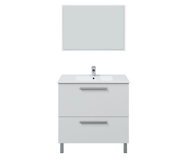 Conforama Mueble baño Luis 1 cajón 1 puerta espejo y lavabo Blanco brillo Rebajas de fin de temporada