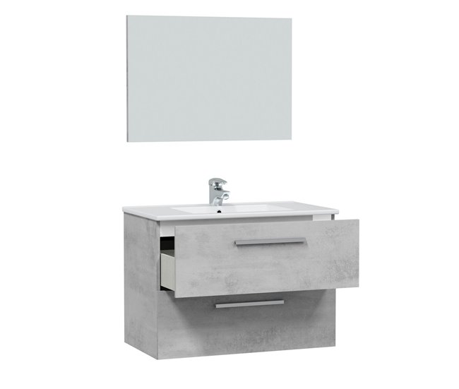 Conforama Mueble baño suspendido Axel 2 cajones espejo y lavabo Cemento Precio ultrabajo