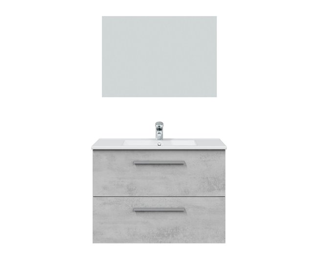 Conforama Mueble baño suspendido Axel 2 cajones espejo y lavabo Cemento Precio ultrabajo