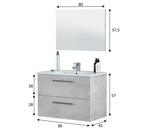 Conforama Mueble baño suspendido Axel 2 cajones espejo y lavabo Cemento Precio ultrabajo