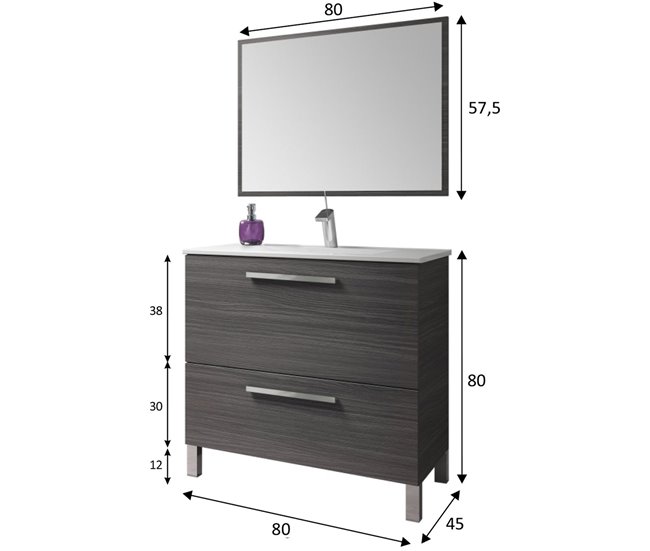 Conforama Mueble baño Luis 1 cajón 1 puerta espejo sin lavabo Gris ceniza Devoluciones gratuitas
