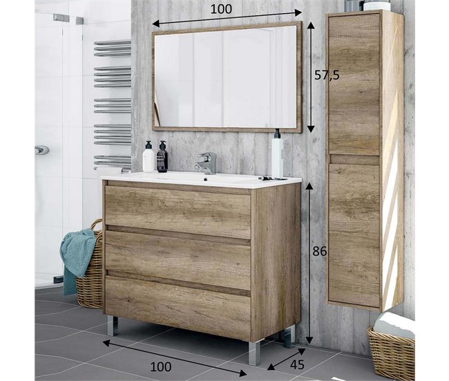 Conforama Mueble baño Devin 3 cajones espejo sin lavabo Nordik En línea