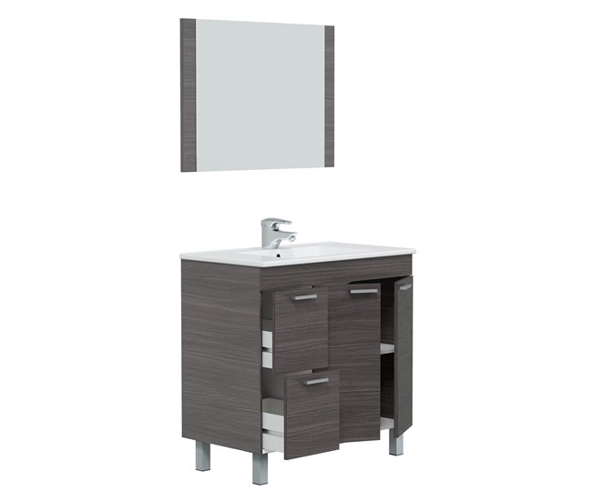 Conforama Mueble baño Adam 2 puertas 2 cajones espejo sin lavabo Gris ceniza Outlet