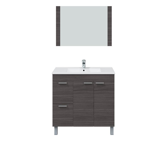 Conforama Mueble baño Adam 2 puertas 2 cajones espejo sin lavabo Gris ceniza Outlet