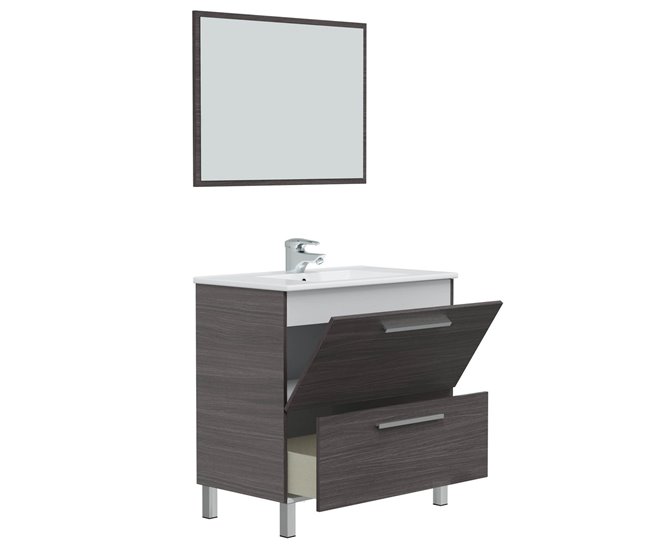 Conforama Mueble baño Luis 1 cajón 1 puerta espejo y lavabo Gris ceniza Rebajas