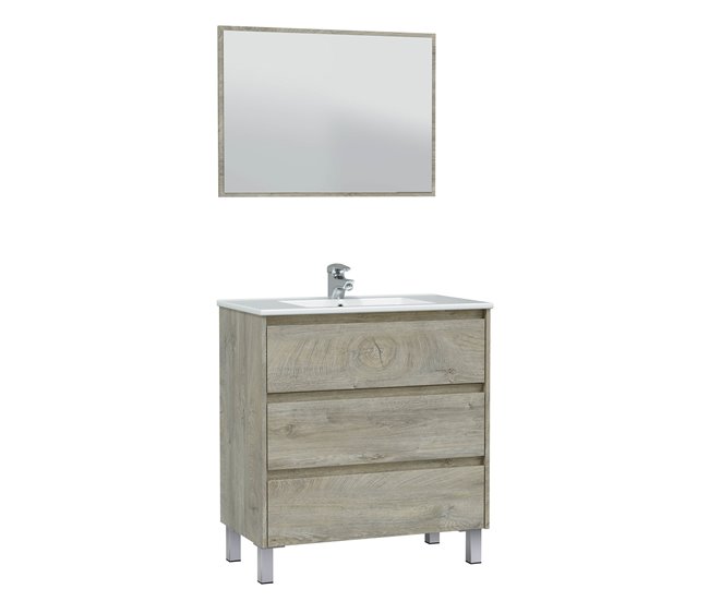 Conforama Mueble baño Devin 3 cajones espejo sin lavabo Alaska