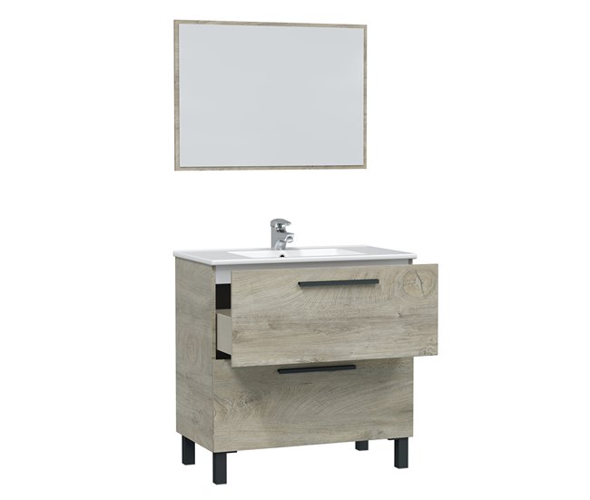 Conforama Mueble baño Alise 2 cajones espejo sin lavabo Alaska En oferta