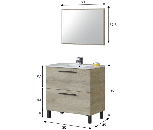 Conforama Mueble baño Alise 2 cajones espejo sin lavabo Alaska En oferta