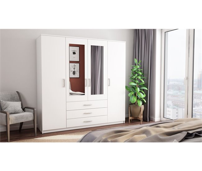 Conforama Armario DUNA 4 puertas batientes 2 espejos 200x200cm blanco Rebajas online