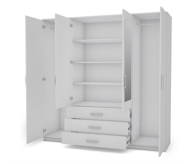 Conforama Armario DUNA 4 puertas batientes 2 espejos 200x200cm blanco Rebajas online