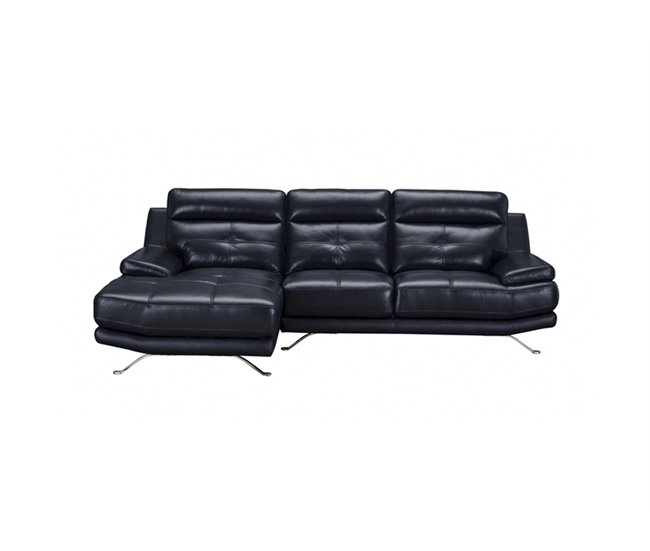 Conforama Chaise longue de piel HAWAI lado izquierdo color azul marino