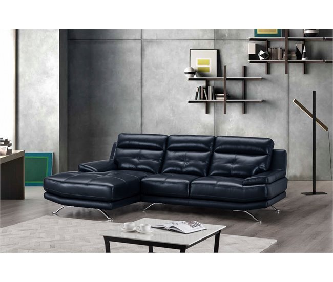 Conforama Chaise longue de piel HAWAI lado izquierdo color azul marino Rebajas top