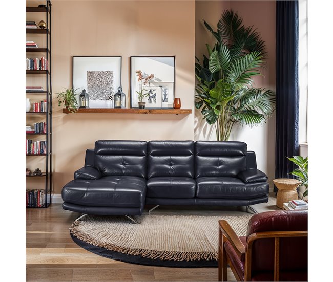 Conforama Chaise longue de piel HAWAI lado izquierdo color azul marino Rebajas top