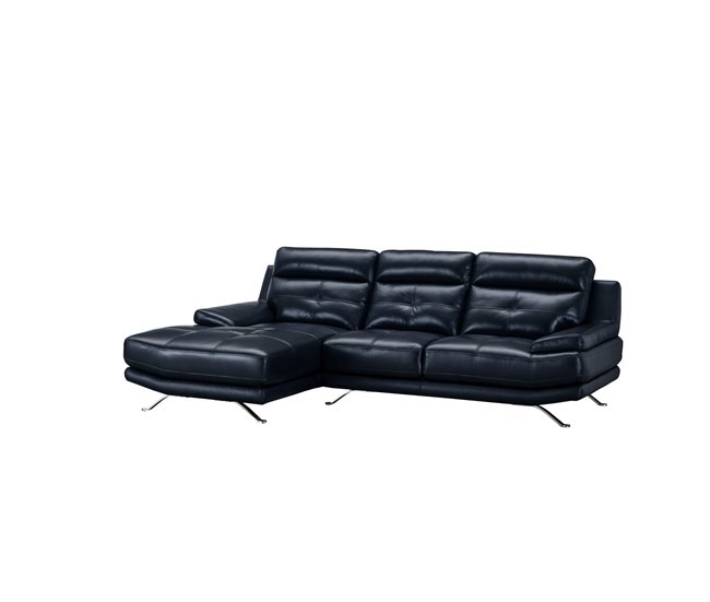Conforama Chaise longue de piel HAWAI lado izquierdo color azul marino Rebajas top
