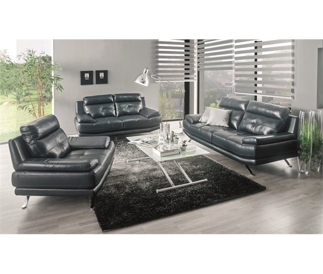 Conforama Sofá de piel 3 plazas HAWAI color azul oscuro ÚLTIMAS EDICIONES